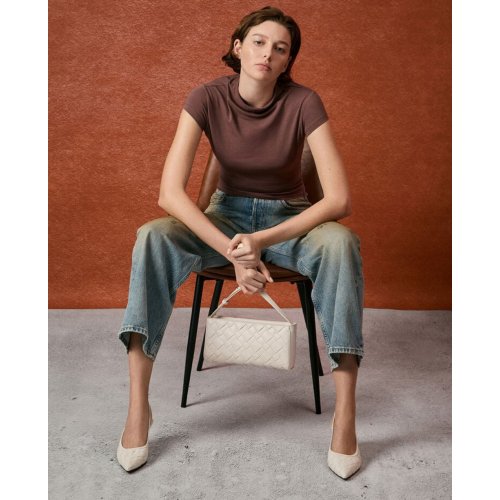 Ivette Woven Elongated Shoulder Bag - Cream