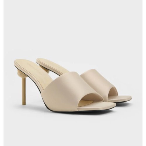  Satin Crystal-Embellished Ball-Heel Mules - Gold