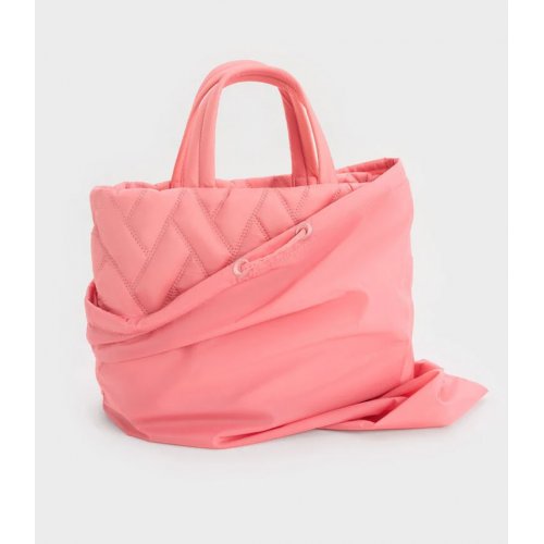  Nylon Chevron Boxy Tote Bag - Guava Pink 