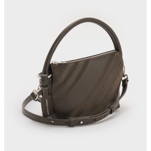  Zeya Recycled Suede Top Handle Bag - Dark Moss 