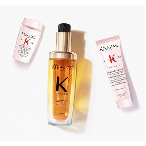  Kérastase Elixir Ultime L'Huile Originale Hair Oil 75ml with Mini Deluxe Genesis Shampoo 30ml and Mask 30ml Duo