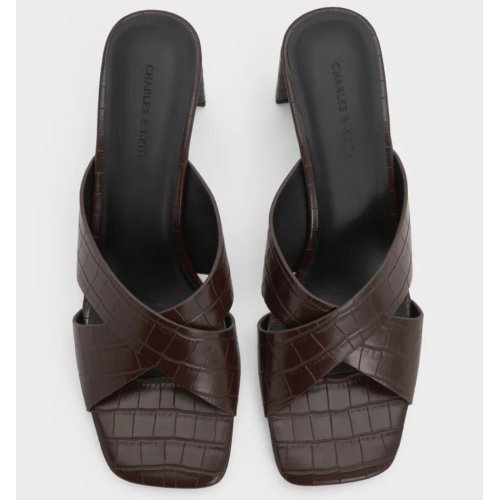 Georgina Croc-Effect Crossover-Strap Blade-Heel Mules - Animal Print Brown