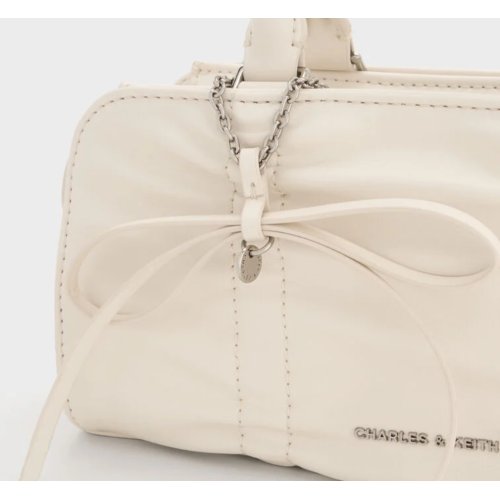 Kadee Ruched Bow-Charm Bowling Bag - Cream