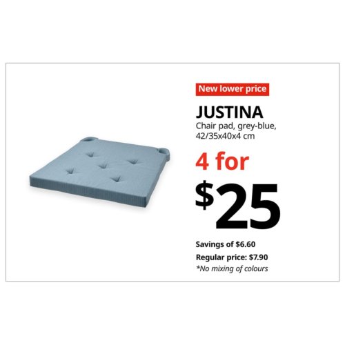 JUSTINA Chair pad, grey-blue, 42/35x40x4 cm - 4 pieces