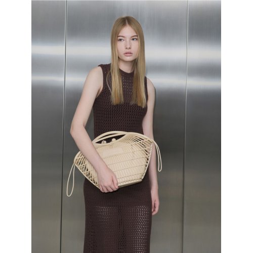  Calypso Fan Curved-Handle Bag - Beige 