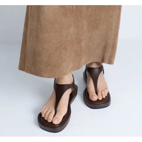  Buckled Slingback Thong Sandals - Dark Brown 