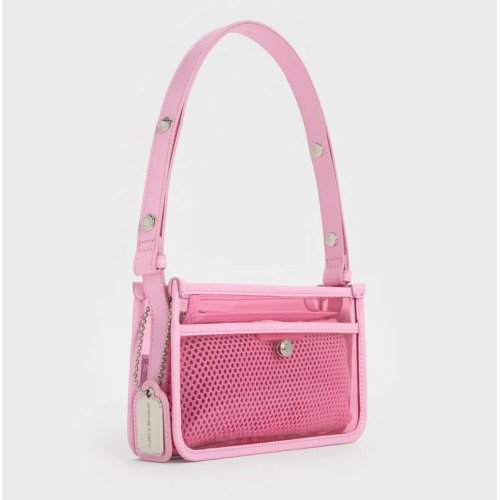 Norah See-Through Mesh Shoulder Bag - Bubble Gum Pink