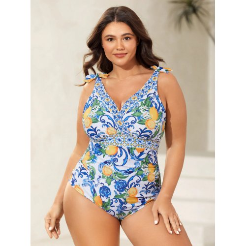  Two-Piece Citrus Print Sarong Swimsuit