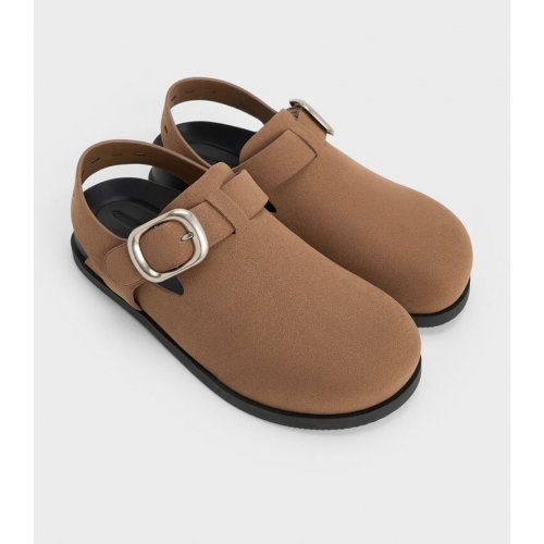  Suede Buckled Slingback Mules - Brown 