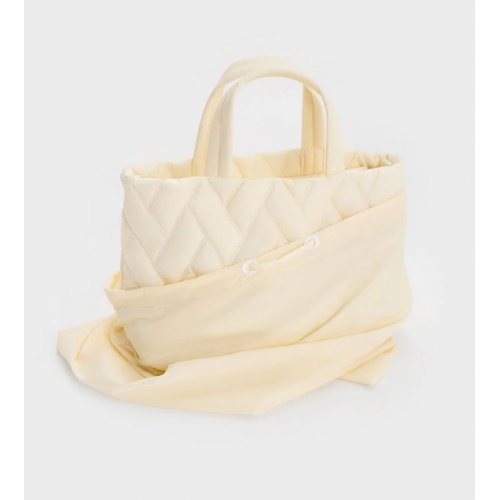  Nylon Chevron Boxy Tote Bag - Cream 