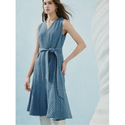 Cotton Denim Jacquard Flare Dress