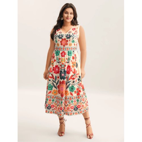 Floral Drama Cinched-Waist <span style='filter: blur(2.5px);'>****</span> Dress