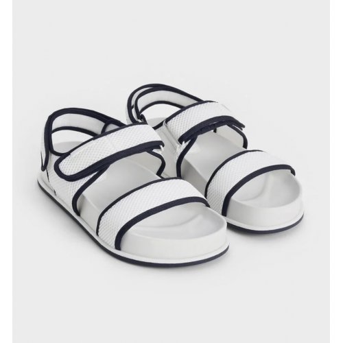  Mesh Contrast-Trim Double-Strap Slingback Sandals - Dark Blue 