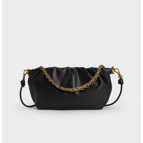  Brigette Ruched Chain-Handle Clutch - Black 