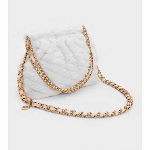  Duo Furry Chain-Handle Hobo Bag - White 