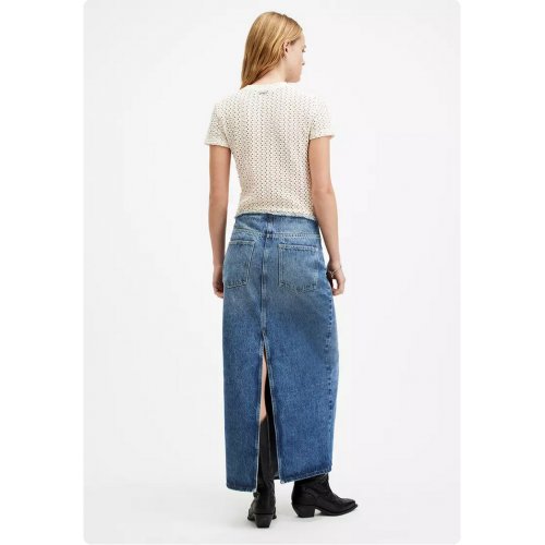 AllSaints Cyra Frayed Waistband <span style='filter: blur(2.5px);'>****</span> Denim Skirt