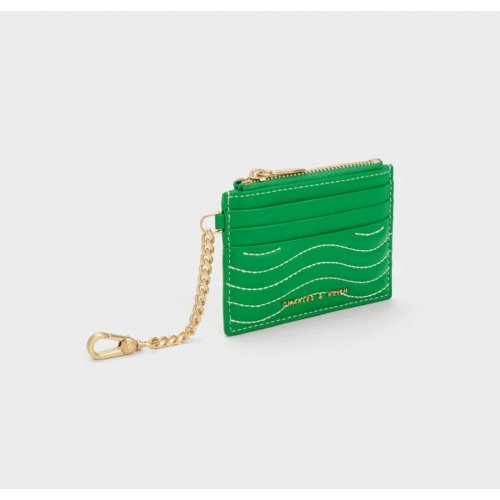  Aubrielle Stitch-Trim Zip Card Holder - Green 