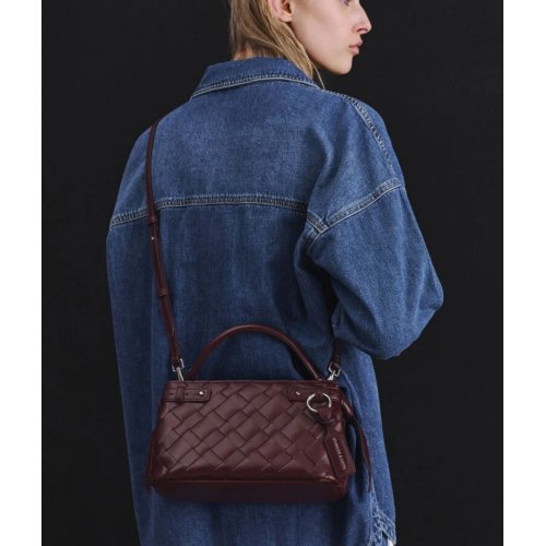  Ivette Woven Top Handle Bag - Wineberry Red 