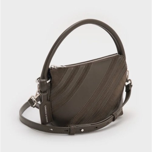  Zeya Recycled Suede Top Handle Bag - Dark Moss 