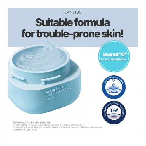 Laneige Water Bank Blue Hyaluronic Cream - For Combination To Oily Skin