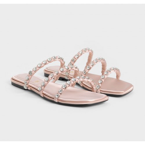  Goldie Recycled Polyester Gem-Encrusted Slide Sandals - Light Pink 