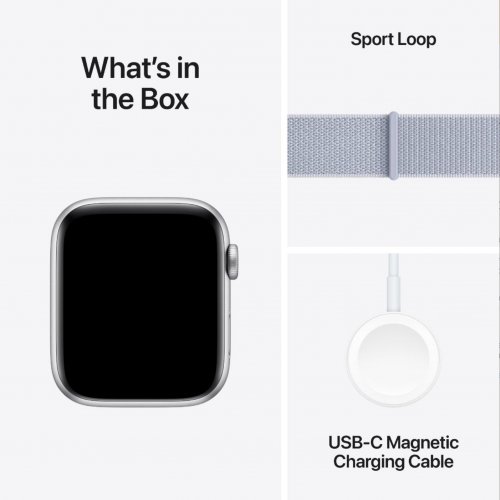 APPLE WATCH SE GPS 44MM SILVER ALUMINIUM CASE WITH BLUE CLOUD SPORT LOOP