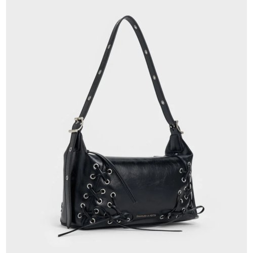 Xylia Grommet Lace-Up Shoulder Bag - Noir