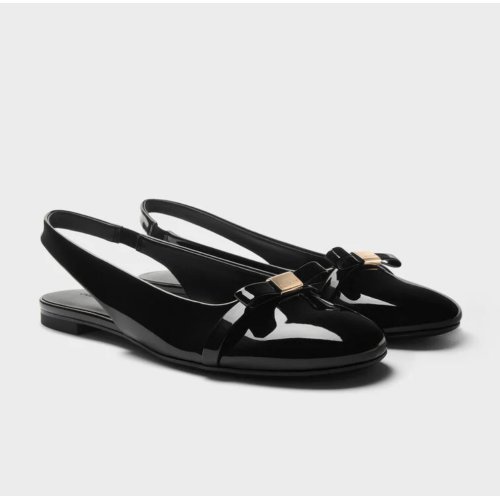  Dorian Patent Bow Slingback Flats - Black Patent