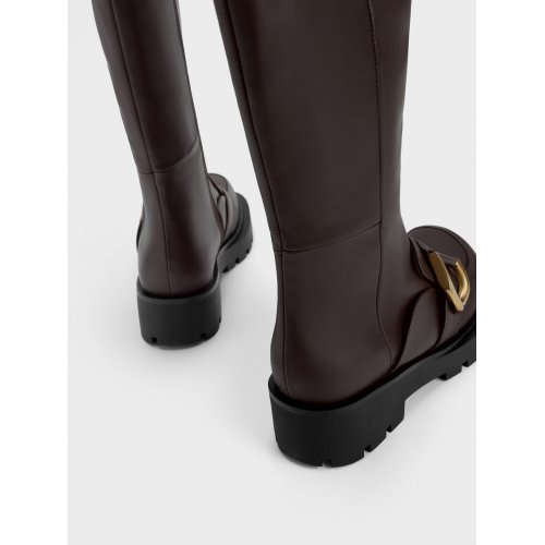 Gabine Loafer Knee-High Boots - Dark Brown