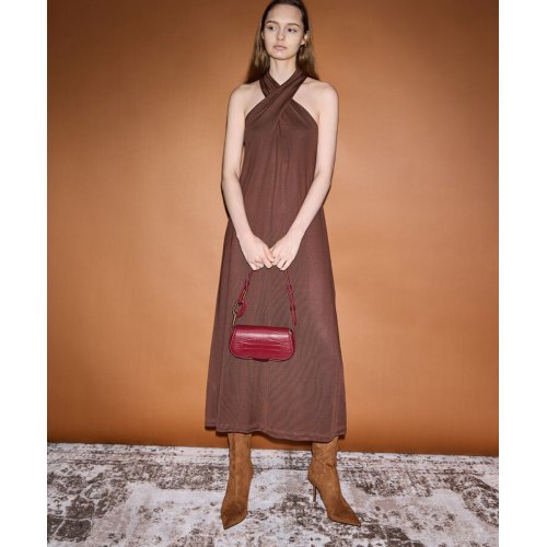  Mini Kora Croc-Effect Metallic-Accent Elongated Bag - Crimson 