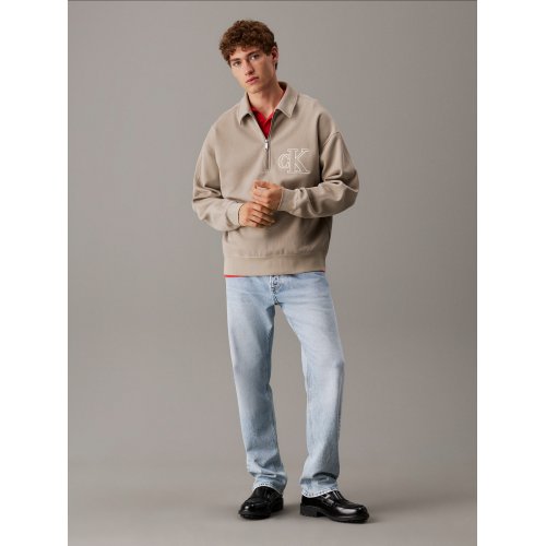  Rib Knit Logo Applique Zip Polo