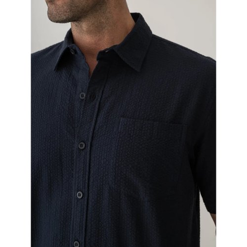 Mens Short Sleeve Seer Sucker Shirt Navy