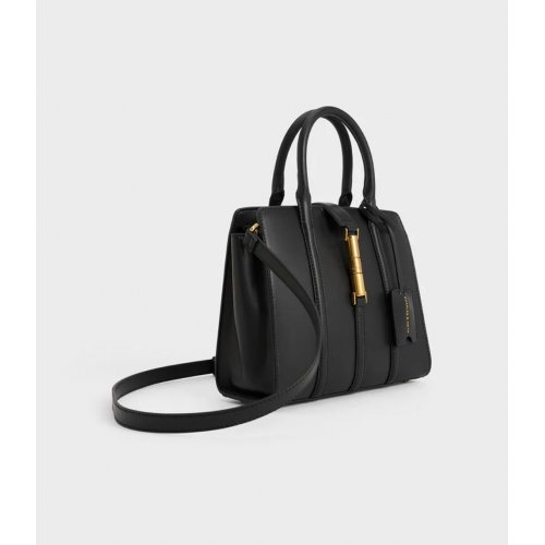  Cesia Metallic Accent Tote Bag - Black 