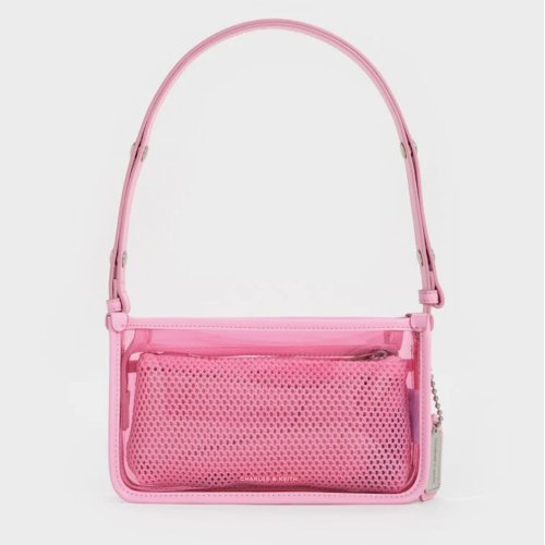 Norah See-Through Mesh Shoulder Bag - Bubble Gum Pink