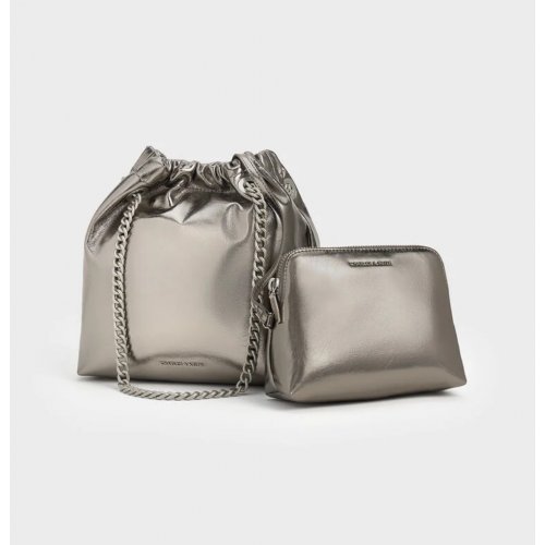  Caia Metallic Chain-Handle Tote Bag - Pewter 