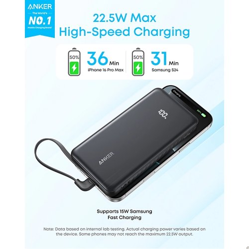 Anker Zolo 10000mAh 22.5W Built-in USB-C Cable CCC Power Bank A110D