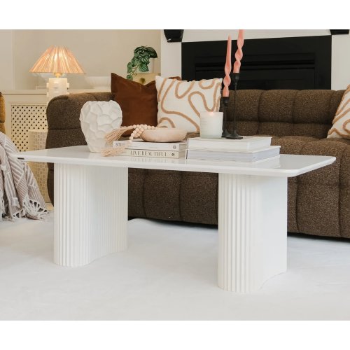 Joyce 120cm Coffee Table with Round Fluted Legs in White