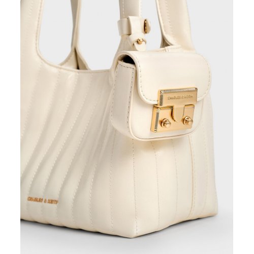  Donna Crinkle-Effect Tote Bag - Cream 