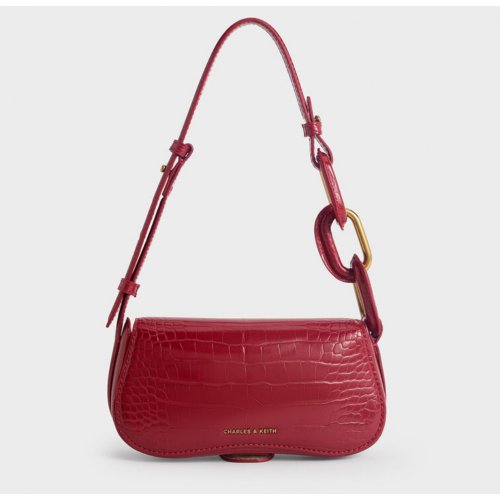  Mini Kora Croc-Effect Metallic-Accent Elongated Bag - Crimson 