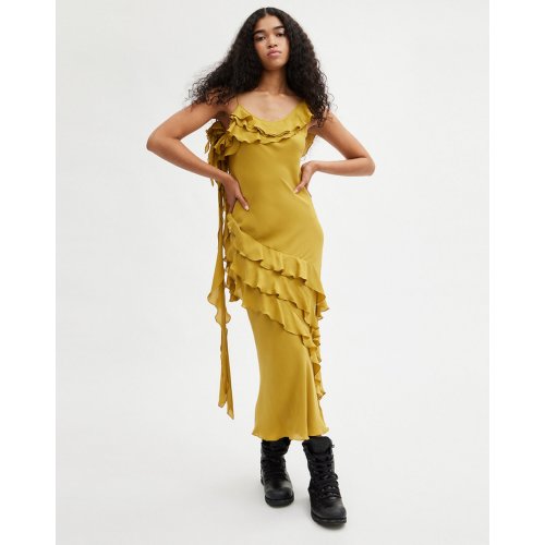 Bias Dress With Ruffle Neckline