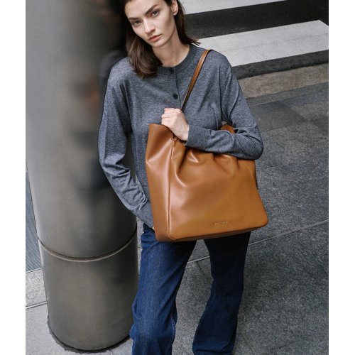  Brigette Ruched Tote Bag - Brown 