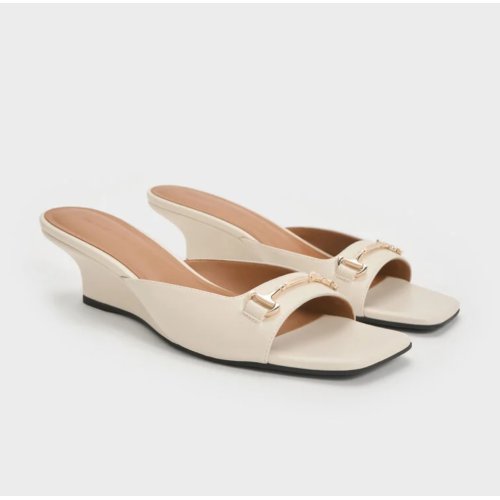  Erinna Metallc-Accent Wedge Mules - Cream 