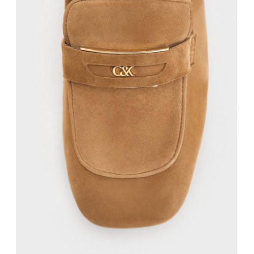  Suede Penny Square-Toe Loafers - Caramel 