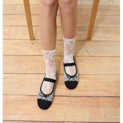  Knitted Pearl-Accent Bow Ballet Flats - Silver 