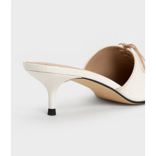  Croc-Effect Lace-Up Pointed-Toe Kitten-Heel Mules - Animal Print Natural 