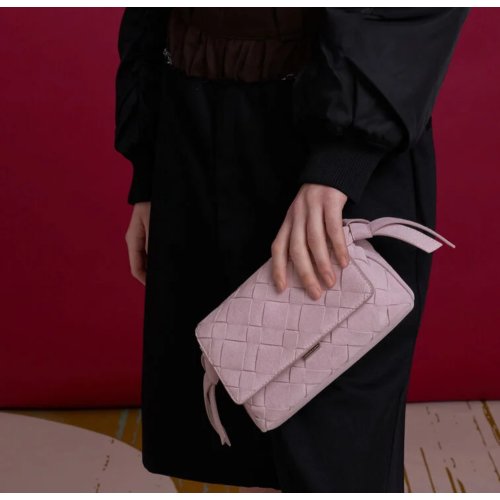  Ivette Recycled Suede Woven Crossbody Bag - Cotton Candy Pink 
