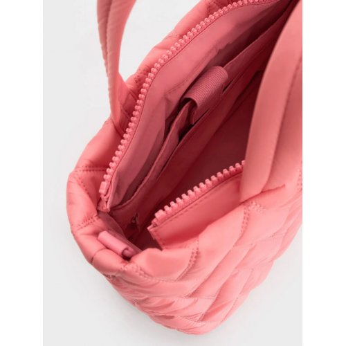  Nylon Chevron Boxy Tote Bag - Guava Pink 