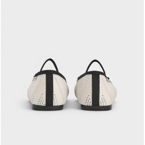  Knitted Pearl-Accent Bow Ballet Flats - Chalk 