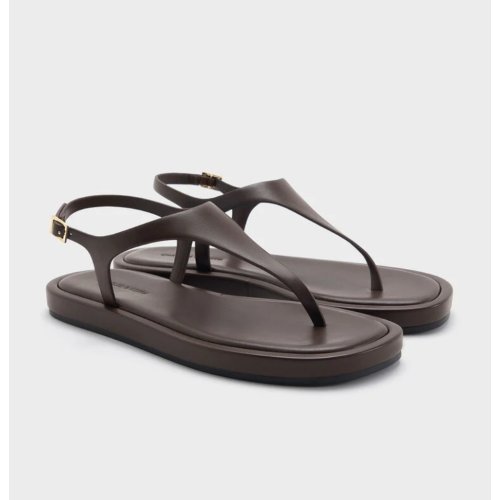  Buckled Slingback Thong Sandals - Dark Brown 