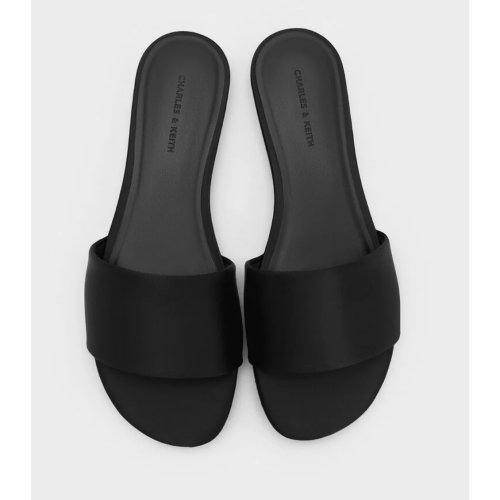 Satin Slide Sandals - Black Textured